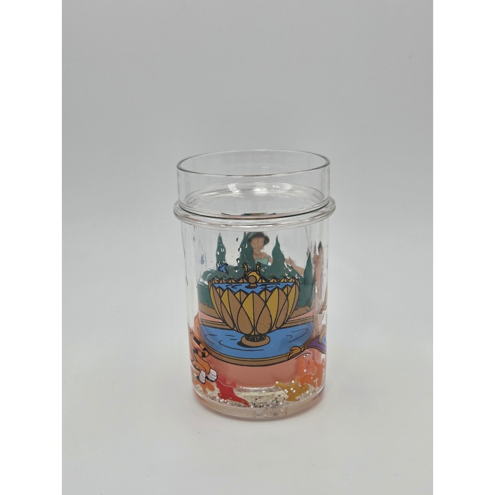 Vintage Disney Aladdin Acrylic Glitter Tumbler Jasmine Rajah Abu Plastic Cup - Picture 5 of 7